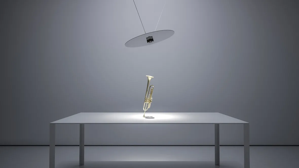 Lampada con specchio circolare sospeso Cartesio di Davide Groppi