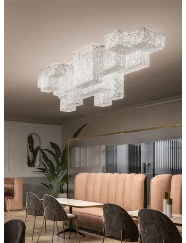 Lampada a soffitto Cubo con pendagli in cristallo o vetro di Masiero