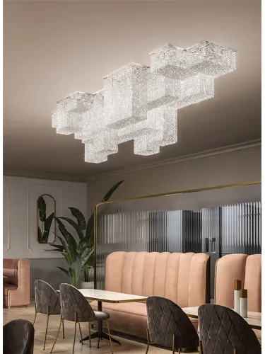Lampada a soffitto Cubo con pendagli in cristallo o vetro di Masiero