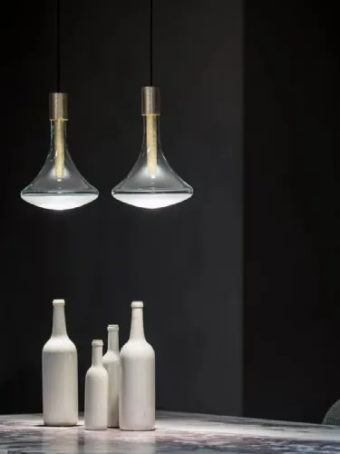 Lampada a sospensione in vetro soffiato e metallo Cathode di Davide Groppi