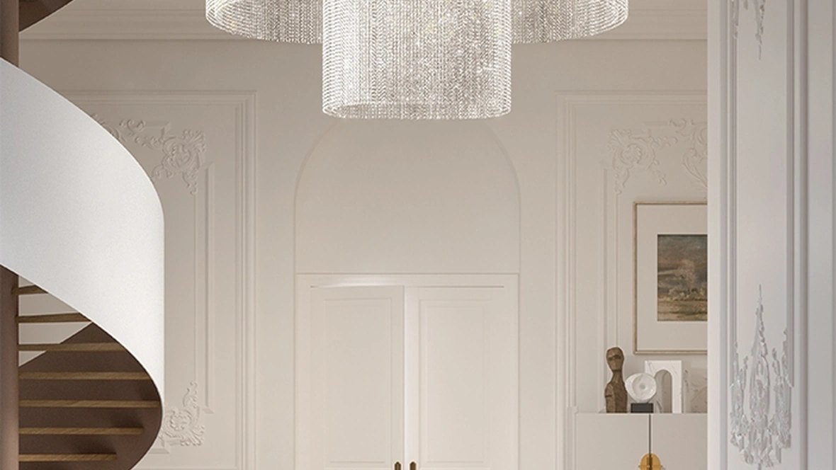 Lampada a soffitto Galassia con pendagli in cristallo o vetro di Masiero