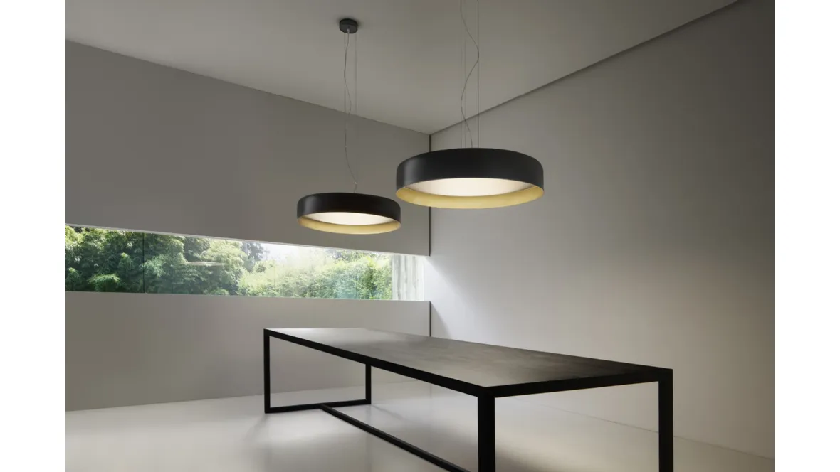 Lampada a sospensione Ginevra in alluminio finitura Nero/Oro di Panzeri
