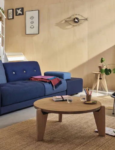 Divano lineare in tessuto imbottito con schienale asimmetrico Polder Sofa di Vitra